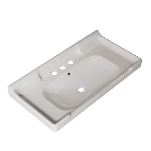 Avex Ceramic 36 in. Rectangular Bathroom Vessel Sink in White with 3 Pre-drilled Hole without Faucet