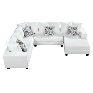 110.1 in. Square Arm 4-Piece Velvet U-Shaped Sectional Sofa with Chaise and Ottoman in White