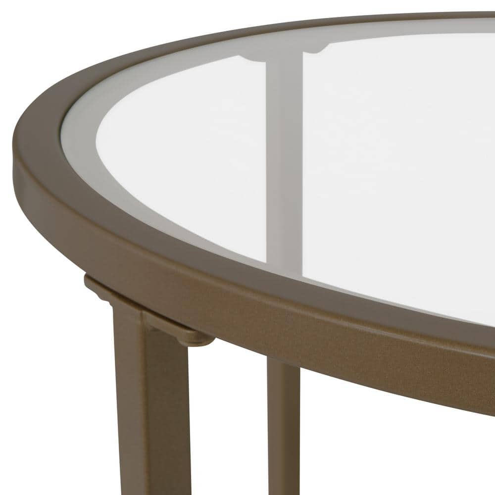 Bronze Round Metal and Glass Nesting Side Tables, Set of 2