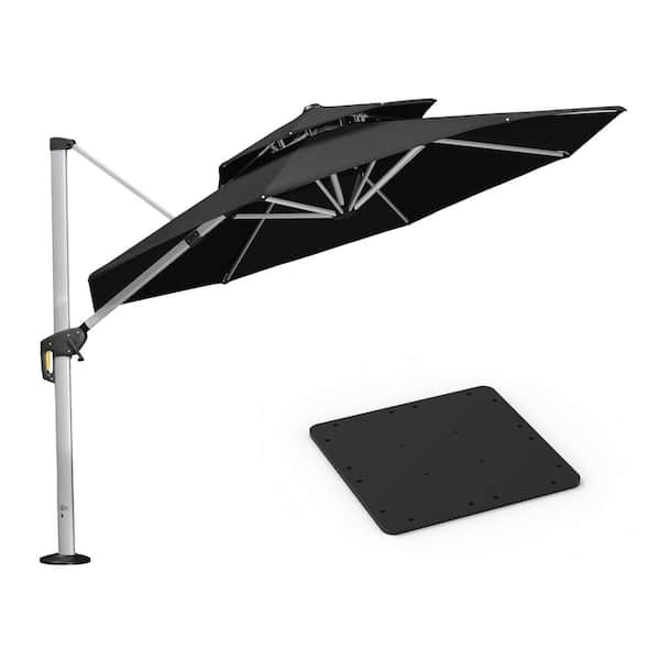 PURPLE LEAF 10 ft. Octagon High-Quality Aluminum Cantilever Polyester Outdoor Patio Umbrella with Base Plate, Gray