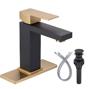 Single Handle Single Hole Bathroom Faucet with Deckplate Included and Spot Resistant in Black and Gold