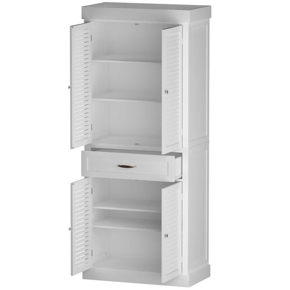 White Gloss 71.6" Tall Kitchen Pantry with Shutter Doors