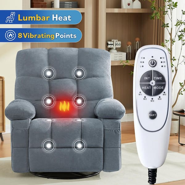 Blue Fabric Recliners Vibration Massage and Lumbar Heating Recliner Massage Swivel Recliner with USB