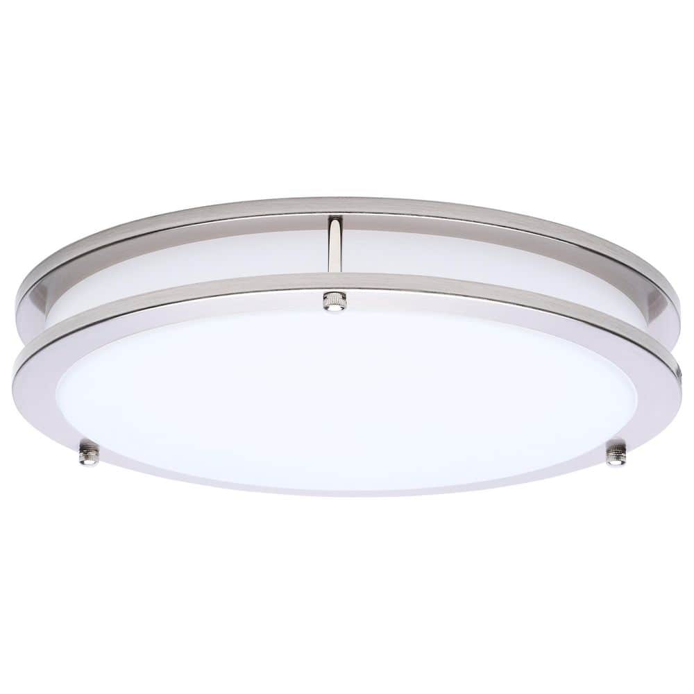 Glamour 13 in. 150-Watt Equivalent 1-Light Brushed Nickel Transitional Selectable LED Flush Mount, White Acrylic Lens price history on PriceWatchPro