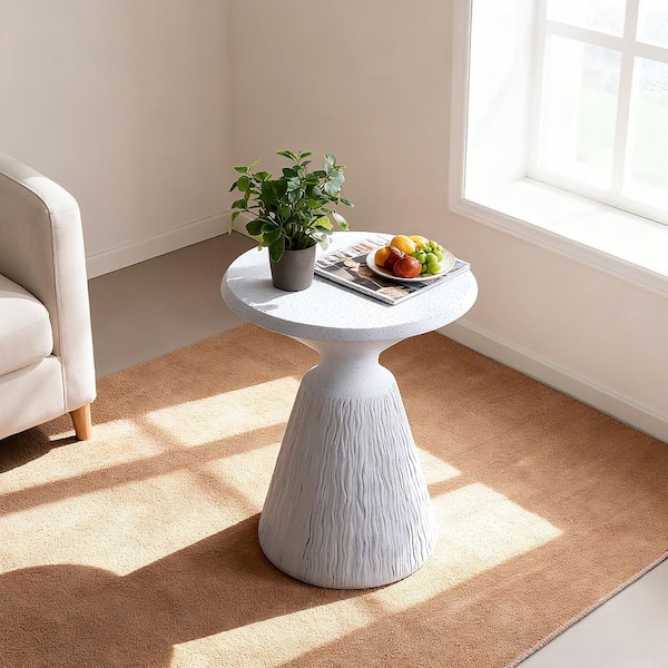 Modern 16.73 in White Round Magnesium Oxide End Table with Design Aesthetic