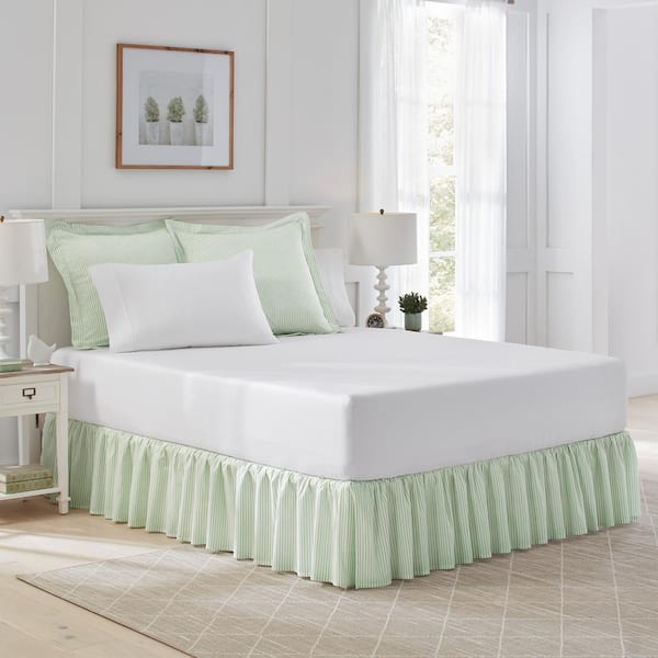 Laura Ashley Classic Ticking Stripe Green Cotton King 15 in. Drop