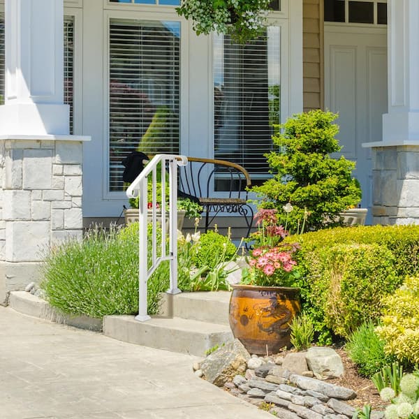 20.67 in. x 39.2 in. Iron White Outdoor Handrail Railing
