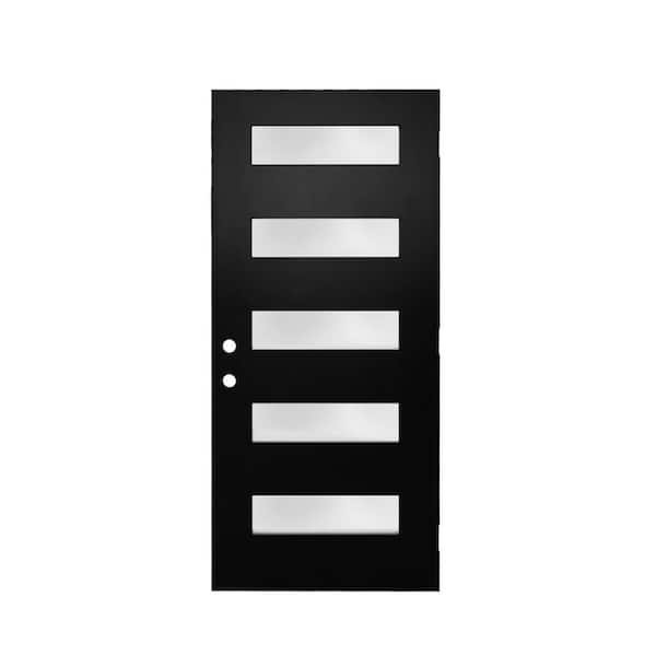 36 in. x 80 in. Right-Hand/Inswing Fiberglass Entry Door Slab, 5-Lite Frosted Glass Black Fiberglass Front Door Slab
