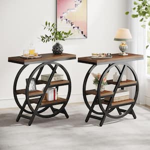 Kerlin 26 in. Brown Rectangle MDF End Table Set of 2,3-Tier Narrow Side Table for Living Room, Nightstand for Bedroom