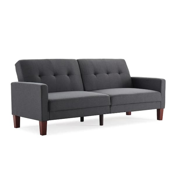 Clihome Grey Upholstery Fabric Sofa Beds for Living Room with Solid Wood Foot