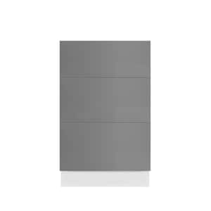 Valencia Assembled 24 in. W x 24 in. D x 34.5 in. H in Gloss Gray Plywood Assembled 3-Drawer Base Kitchen Cabinet