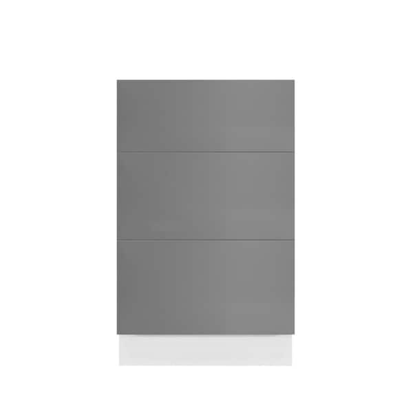 LIFEART CABINETRY Valencia Assembled 33 in. W x 24 in. D x 34.5 in. H in Gloss Gray Plywood Assembled 3-Drawer Base Kitchen Cabinet