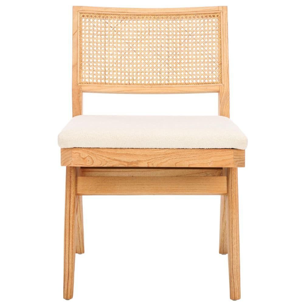 Beige and Natural High Back Rattan Cane Dining Side Chair
