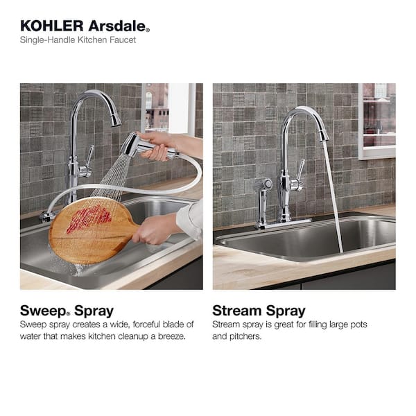 Arsdale Single-Handle Standard Kitchen Faucet in Vibrant Stainless with On-Deck Sidespray