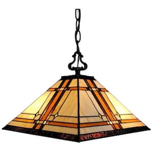 Tiffany Style 14 in. 2-Light Beige Mission Pendant Lamp - Stained Glass
