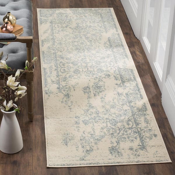 Adirondack Ivory/Slate 3 ft. x 12 ft. Border Runner Rug
