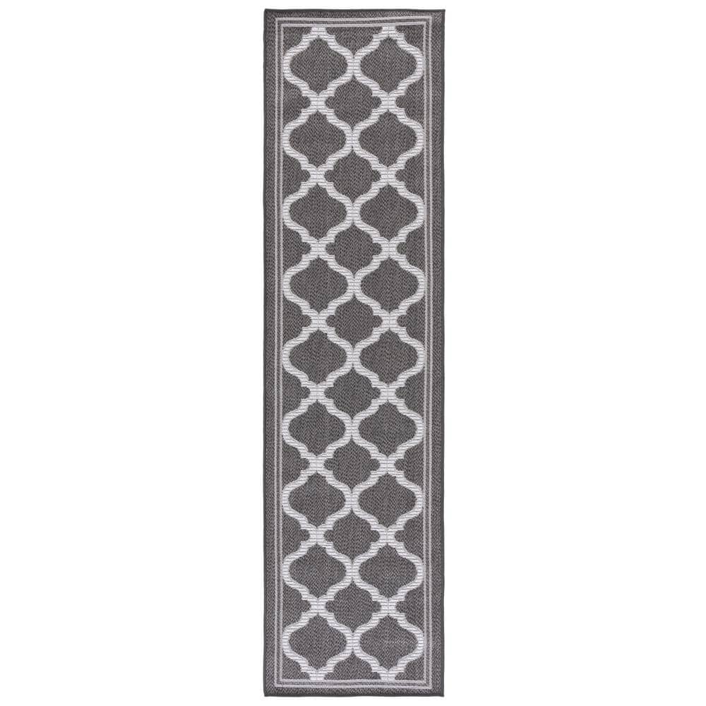 Grey and Brown Geometric Washable Runner Rug 2' x 8'