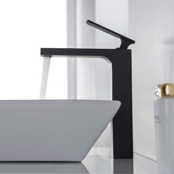 Single Handle Lever Handle Single Hole Bathroom Sink Faucet with Supply Lines and Adjustable Flow Rate in Matte Black