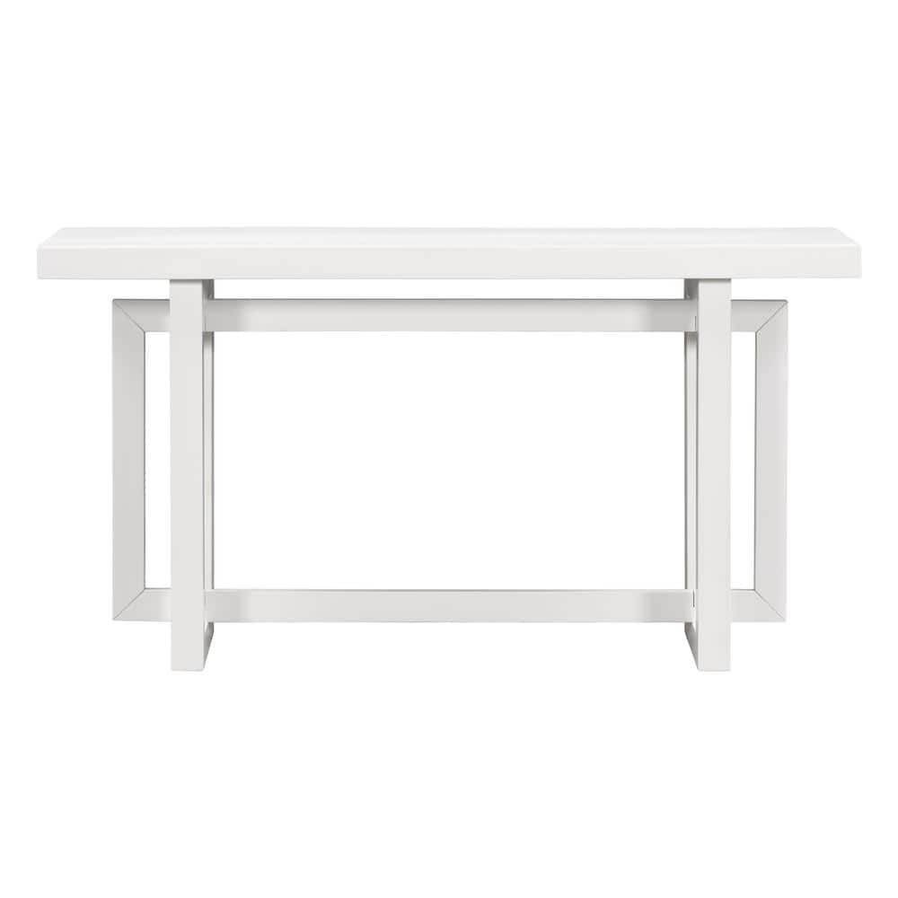 White Wood Outdoor Side Table, Console Table with Wood Top, Extra Long Entr