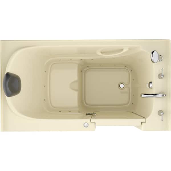 Safe Premier Series 32 in. L x 60 in. W Right Side Drain Air Jetted Bathtub in Biscuit with Fast Filling Faucet Set
