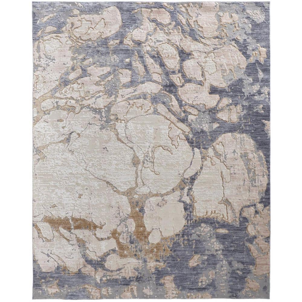 HomeRoots 5 ft. x 8 ft. Tan and Blue Abstract Area Rug 2000514177 - The ...