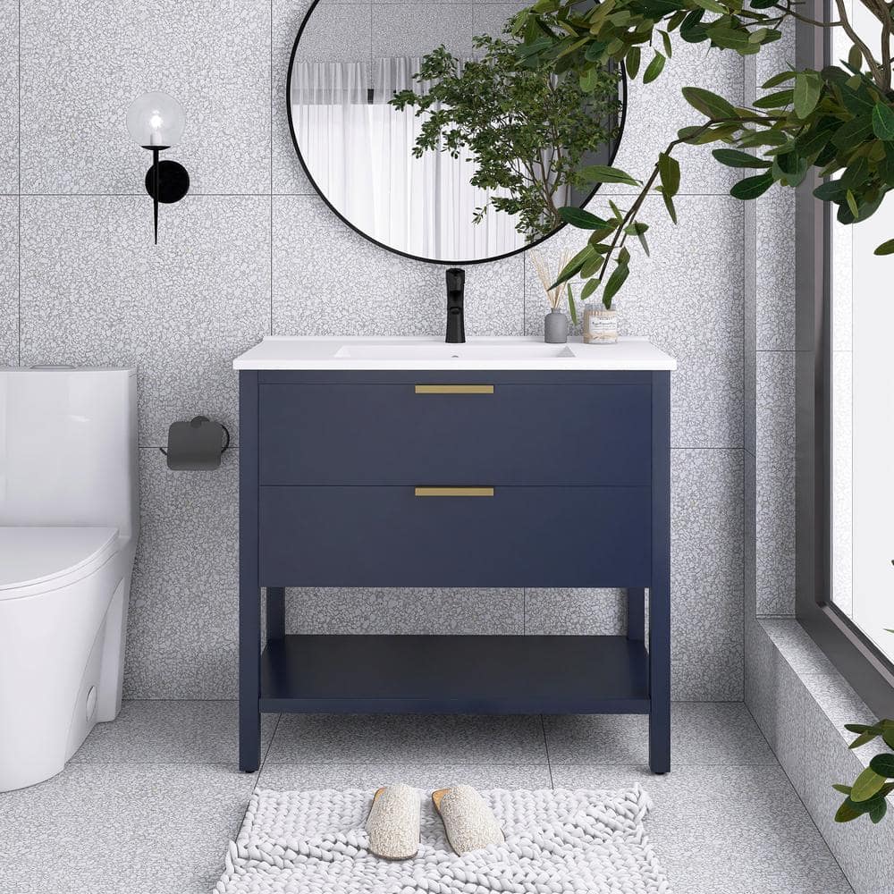 36 in. W x 18 in. D x 33 in. H Freestanding Single Sink Bath Vanity in Navy