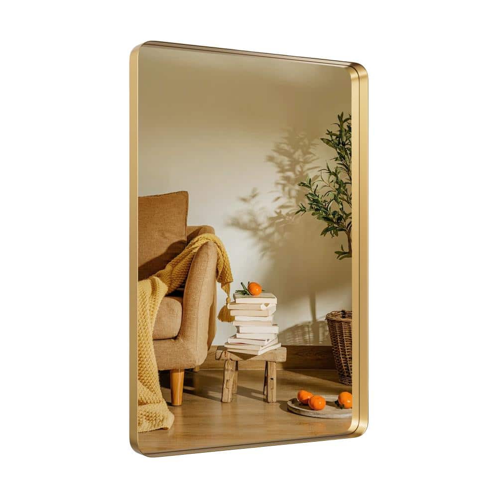 22 in. W x 30 in. H Rectangular Metal Framed Wall Mounted Bathroom Mirrors Bathroom Vanity Mirror in Gold price history on PriceWatchPro
