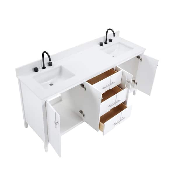 Florence 72 in. W x 22 in. D x 35 in. H Double Sink Bath Vanity in White with Solid White Quartz Stone Top