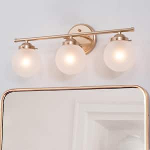 Modern Antique Gold Bathroom Vanity Light with Globe Frosted Glass Shade 3-Light Powder Room Sconce for Wall Mirror
