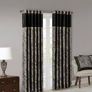 Wellington Black Paisley Polyester 50 in. W x 95 in. L Light Filtering 2-Piece Rod Pocket and Back Tabs Curtain