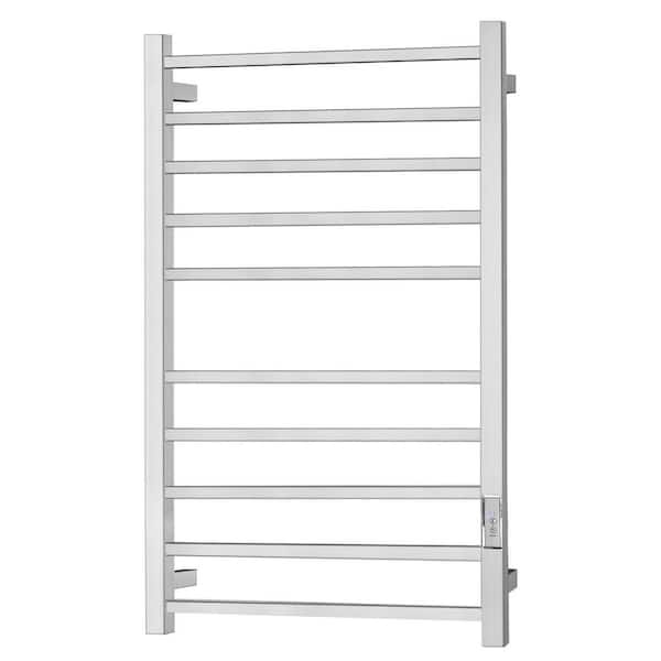 Electric Heated Towel Rack for Bathroom, 10-Bar Wall Mounted Towel Warmer with Timer, Nickel Silver, Fast Heating