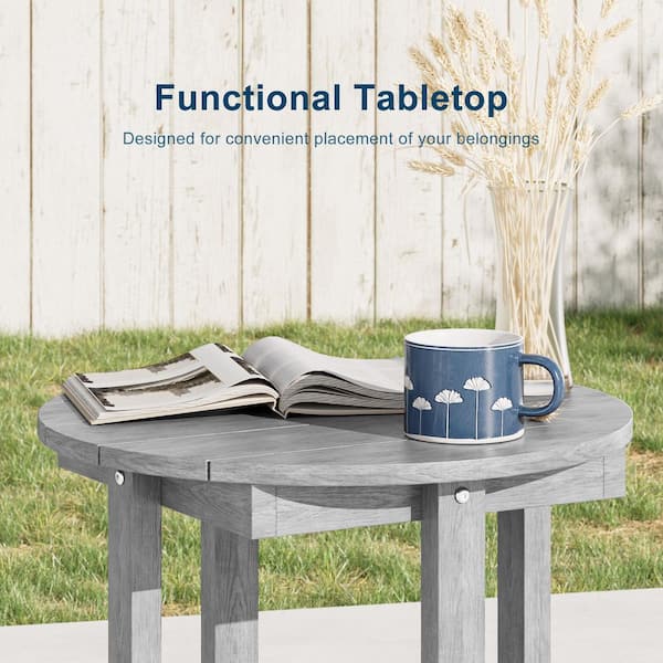 JOYESERY Round Weather Resistant HDPE Outdoor Side Table in Light