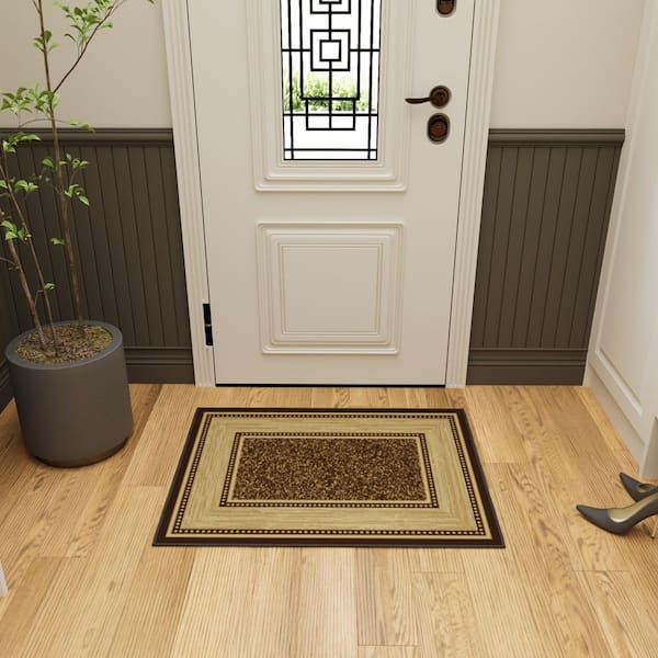 Ottohome Collection Non-Slip Rubberback Bordered Design 2x3 Indoor Entryway Mat, 2 ft. 3 in. x 3 ft., Dark Brown