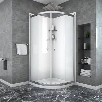 37 in. W x 72 in. H Double Sliding Semi-Frameless Corner Shower Enclosure in Chrome with Clear Glass