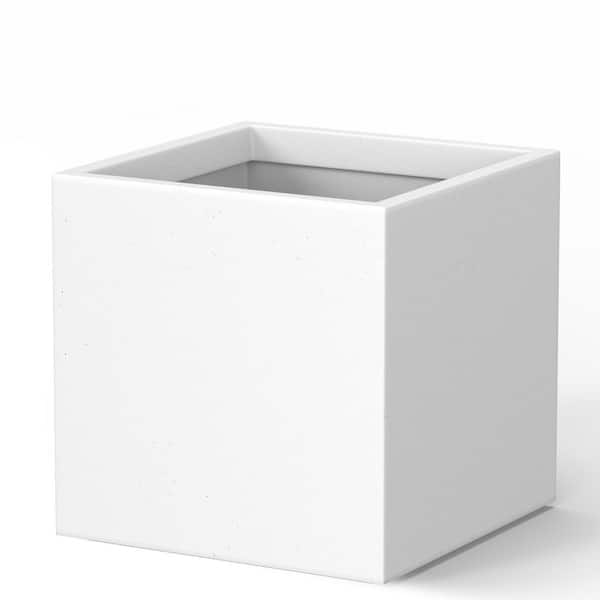 Modern 10 in. H Large Tall Crisp White Concrete Square Outdoor Planter Plant Pots