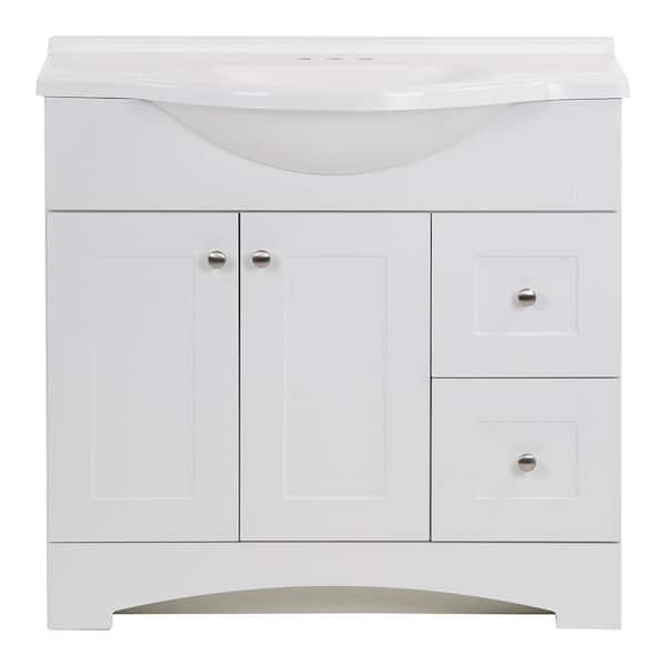 Glacier Bay Del Mar 36 in. W x 19 in. D x 37 in. H Single Sink Freestanding Bath Vanity in White with White Cultured Marble Top