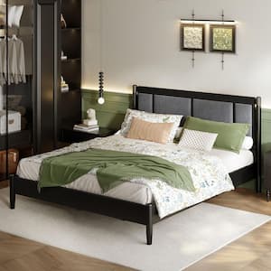 Black Wood Frame King Upholstered Platform Bed