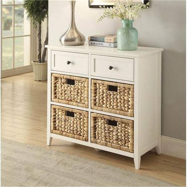 Aoibox 30 in. Long Console Table in White With 6Drawers, Console Table