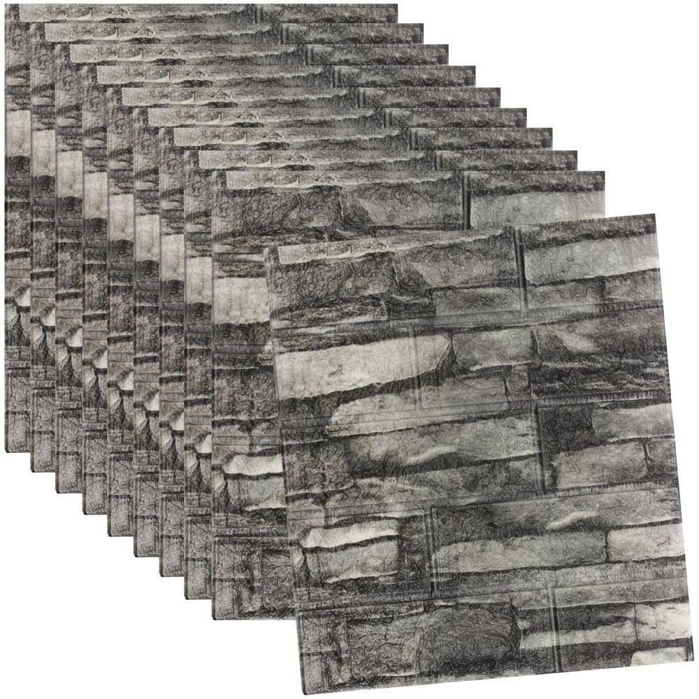 Black 3D Brick Peel and Stick Wallpaper (40-Pack Rock)