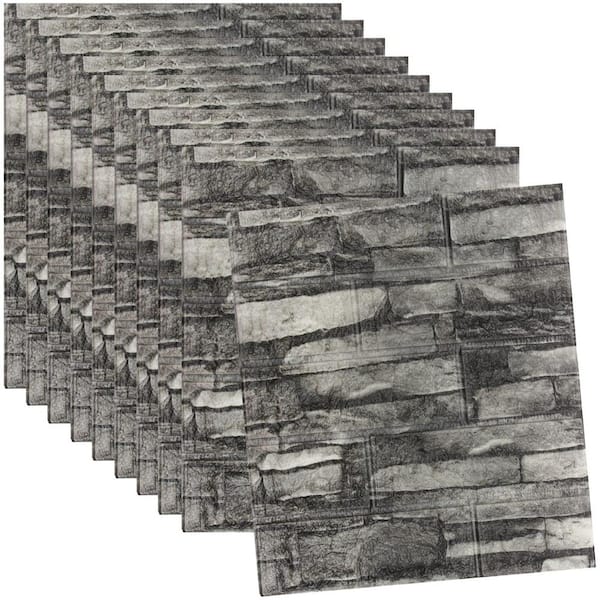 Unbranded Black 3D Brick Peel and Stick Wallpaper (40-Pack Rock)