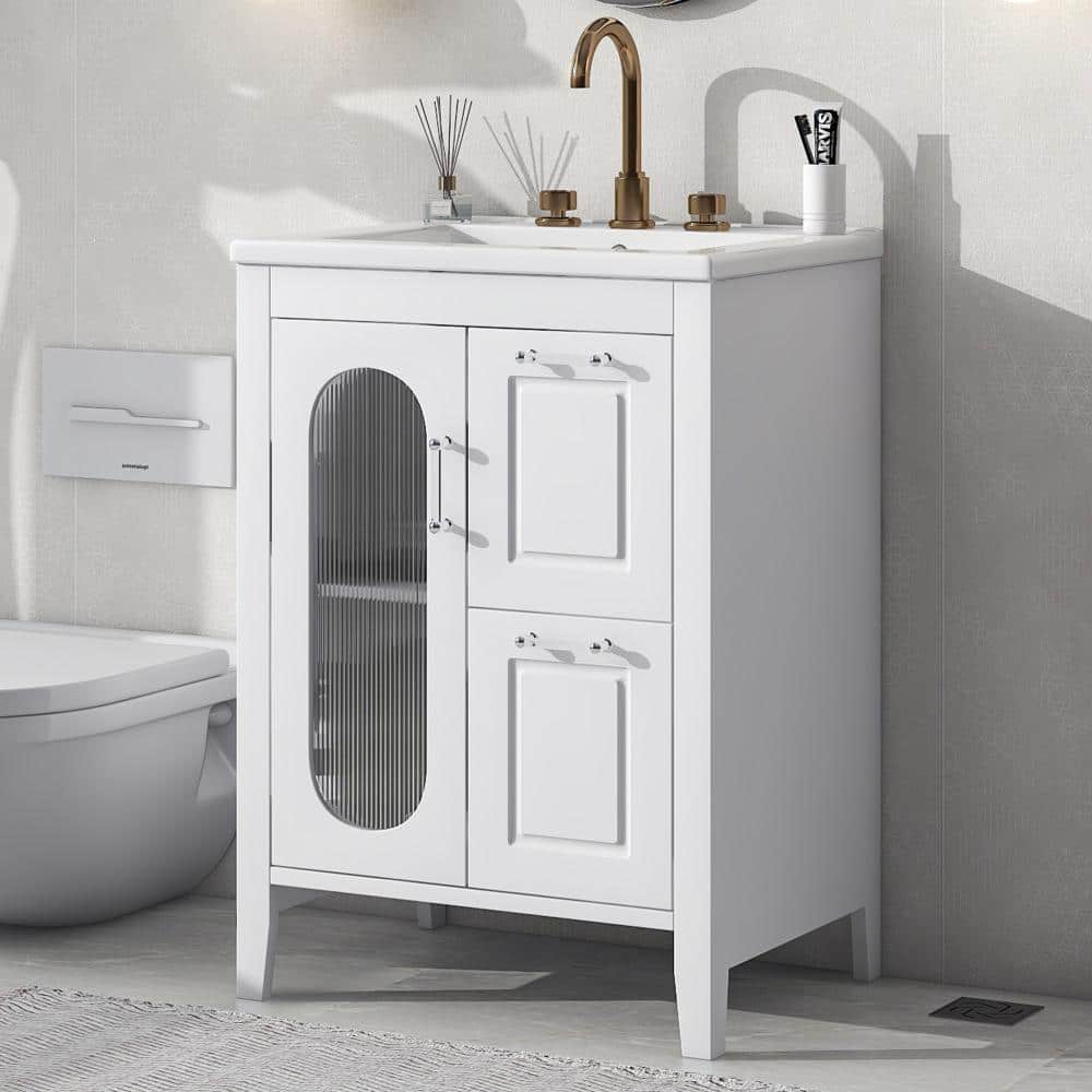 "24"" White Vanity Sink,2 Drawers+Door,Adjustable Shelf,Solid Wood & MDF" price history on PriceWatchPro