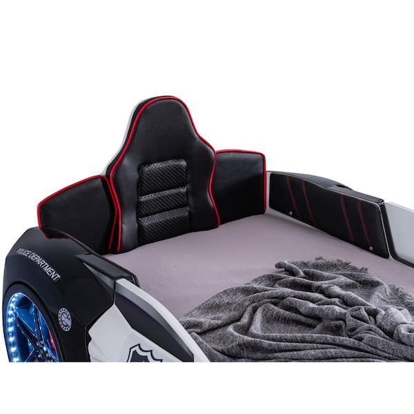 Furniture of America Castlerock Black and White Twin Kid's Police Car Bed  with LED Lights IDF-7723PL - The Home Depot