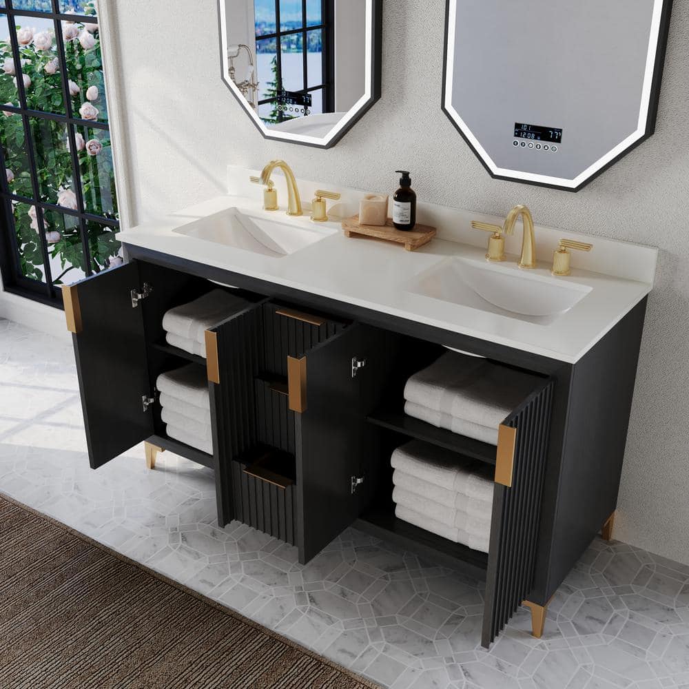 Turlington 60" Black Oak Vanity with White Quartz Top