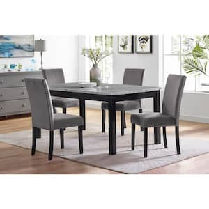 New Classic Furniture Celeste 5-Piece Gray/White Faux Marble Top Dining Table Set (Seats 4)