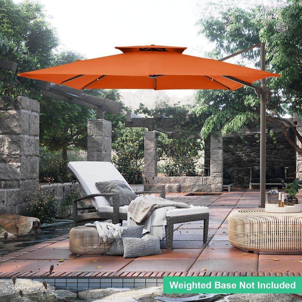 JEAREY 12 ft. x 12 ft. Square Two Tier Top Rotation Outdoor Cantilever Patio Umbrella with Cover in Orange LK12FX Orange The Home Depot