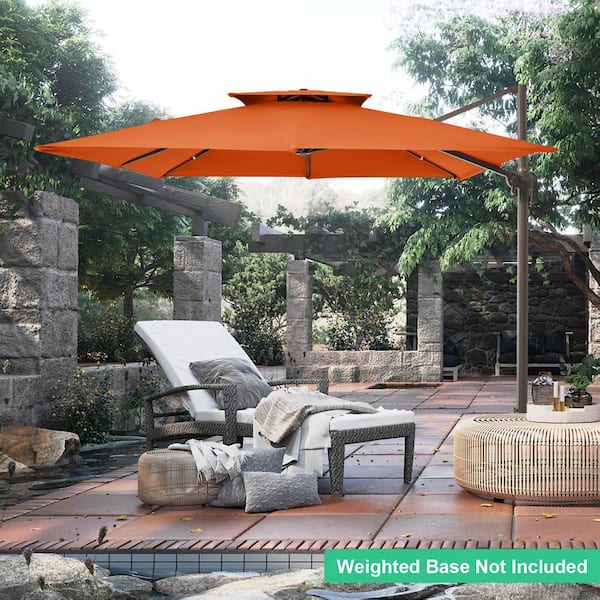 JEAREY 12 ft. x 12 ft. Square Two-Tier Top Rotation Outdoor Cantilever Patio Umbrella with Cover in Orange