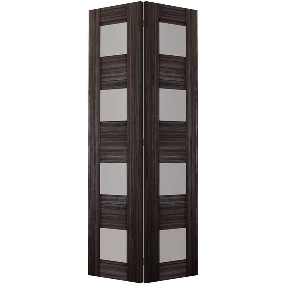 Della 36 in. x 80 in. 4-Lite Frosted Glass Gray Oak Wood Composite Bi-fold Door price history on PriceWatchPro