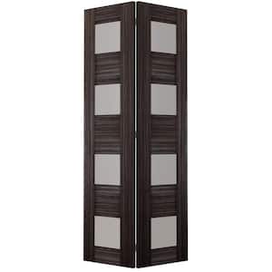 Della 36 in. x 80 in. 4-Lite Frosted Glass Gray Oak Wood Composite Bi-fold Door