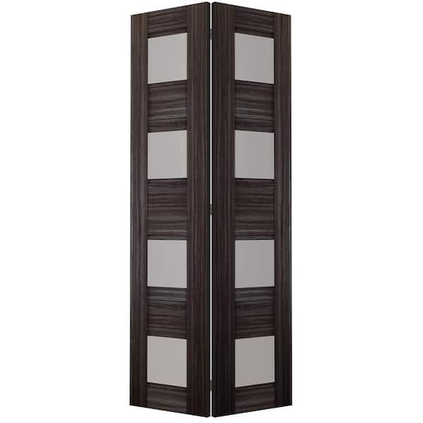 Belldinni Della 36 in. x 80 in. 4-Lite Frosted Glass Gray Oak Wood Composite Bi-fold Door