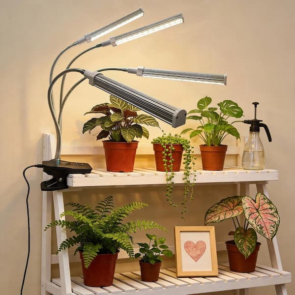 4-Head Plant Grow Light with Clip, Full Spectrum Indoor Plant Light, Adjustable Gooseneck Growing Lamp for Desk
